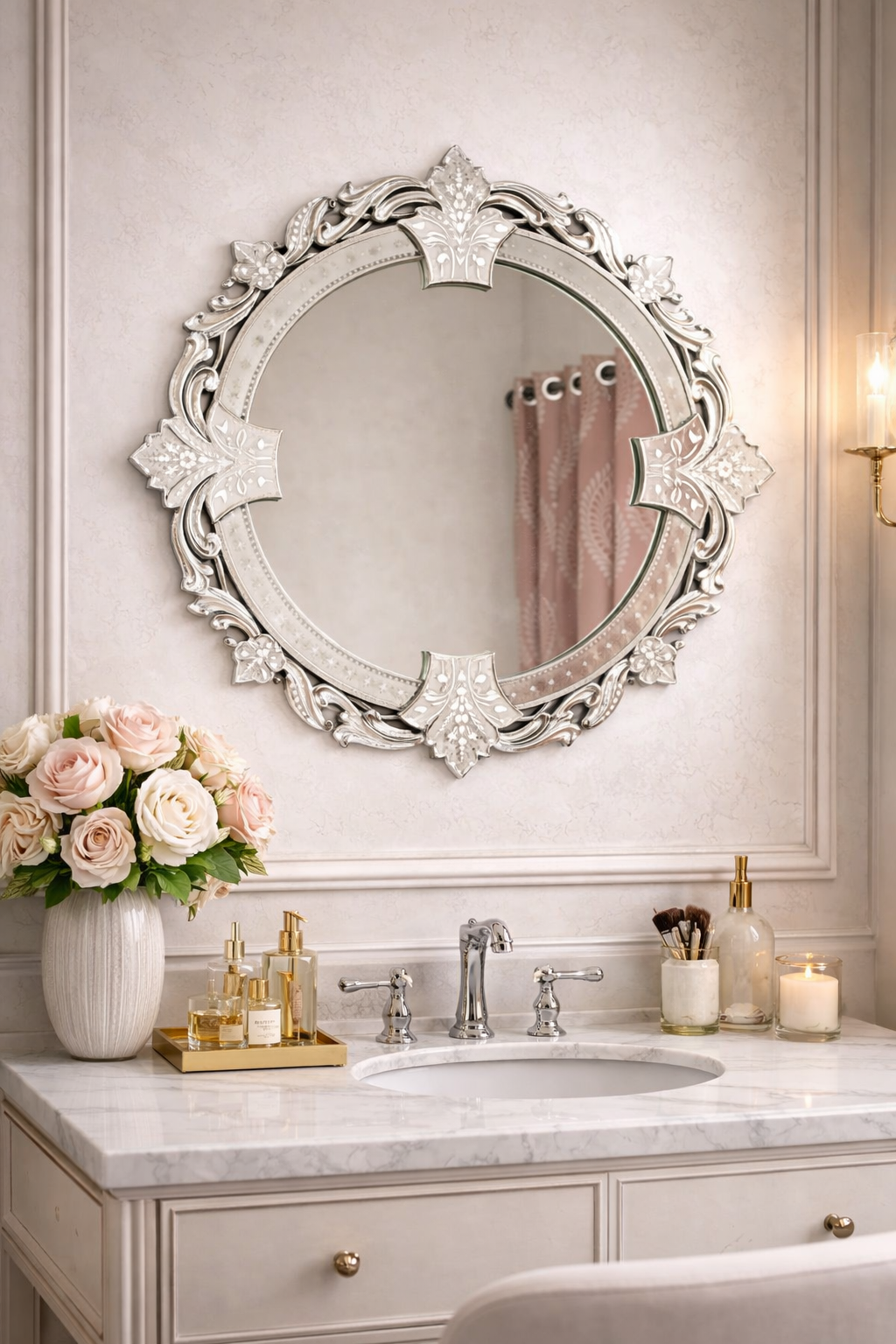 Handmade Silver Round Decorative Venetian Wall Mirror thumbnail